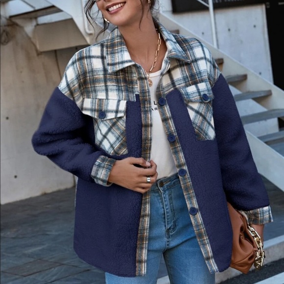 Jackets & Blazers - 🆕 Teddy Tartan Drop Shoulder Lined Jacket